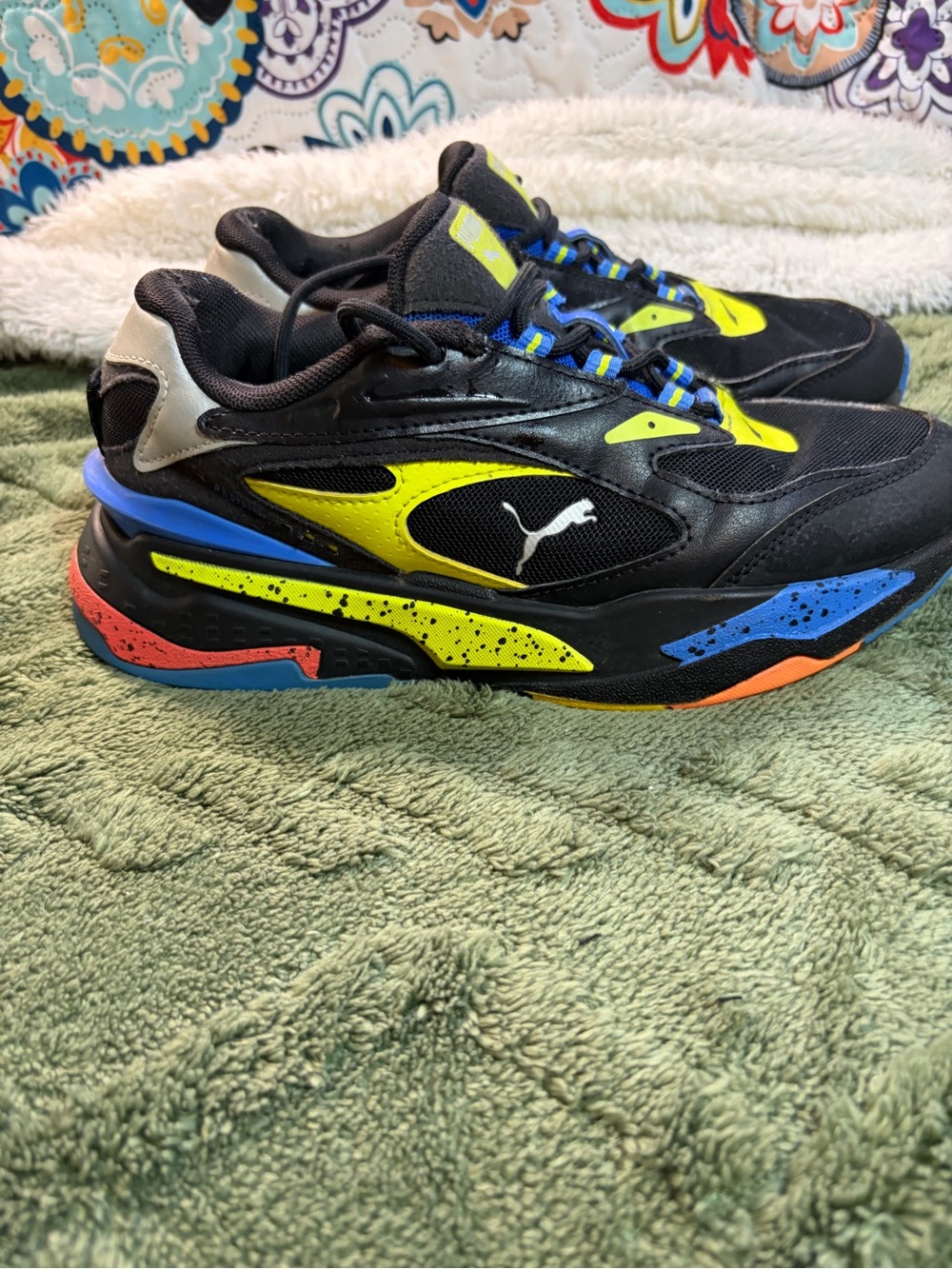 Puma Kids Black Neon Yellow Blue Orange Accent Sneakers